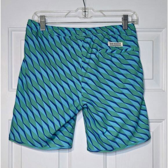 Fair Harbor Swim Trunks Boys XL Blue Geometric Board Shorts Drawstring Lined - Picture 2 of 9